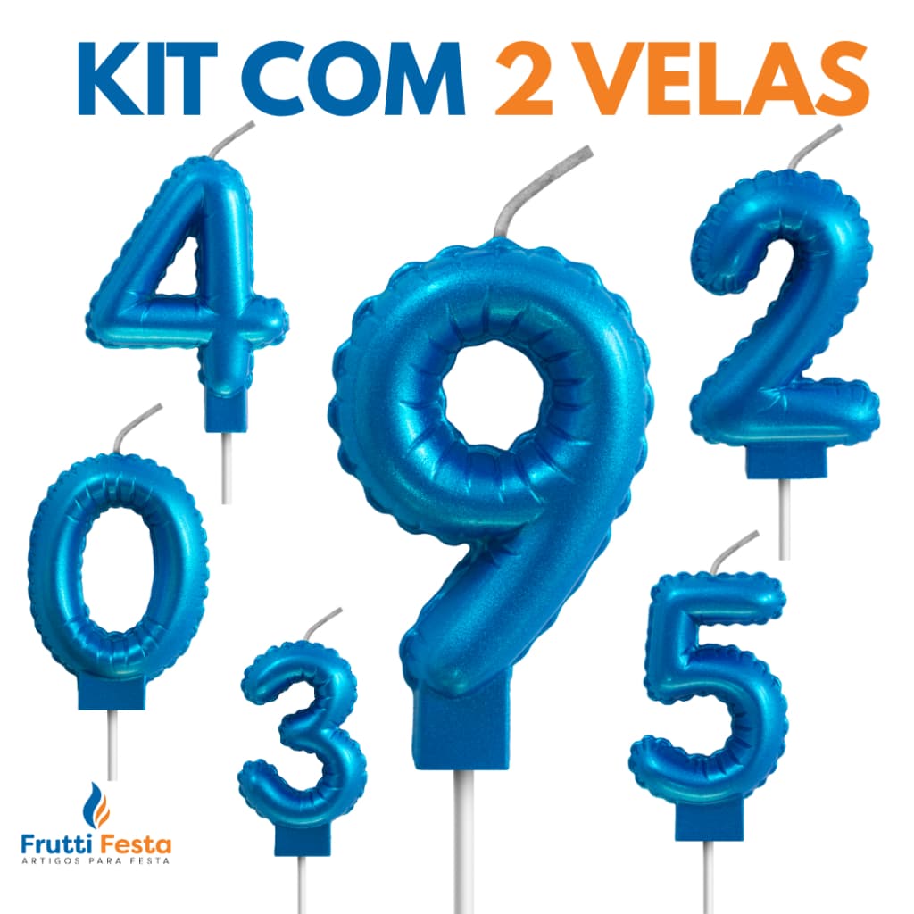 KIT com 2 VELAS DE ANIVERSÁRIO AZUL BALÃO - (Escolha os números)