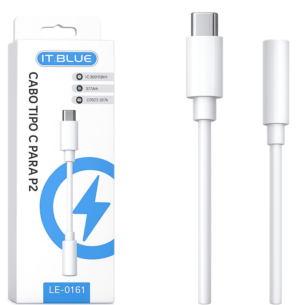 Adaptador Tipo C para P2 Fone de Ouvido Headset Branco 3,5mm