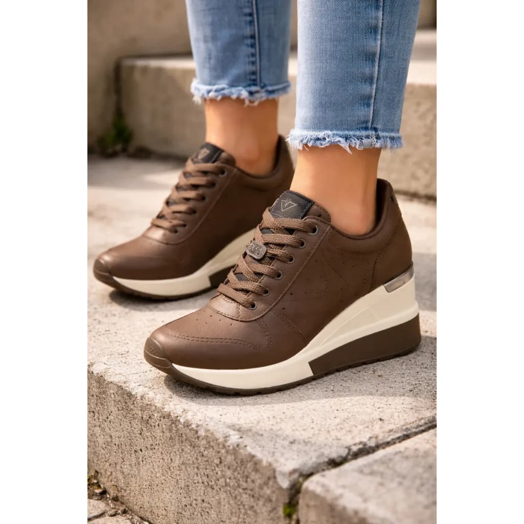 Tênis Via Marte Anabela Feminino Salto 7cm 046-016 Cadarço