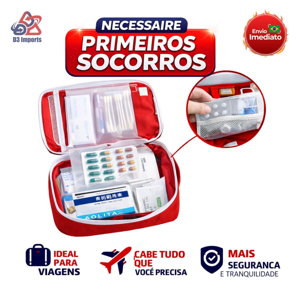 Bolsa Organizadora de Remédios Viagem Estojo Primeiros Socorros Portátil Impermeável