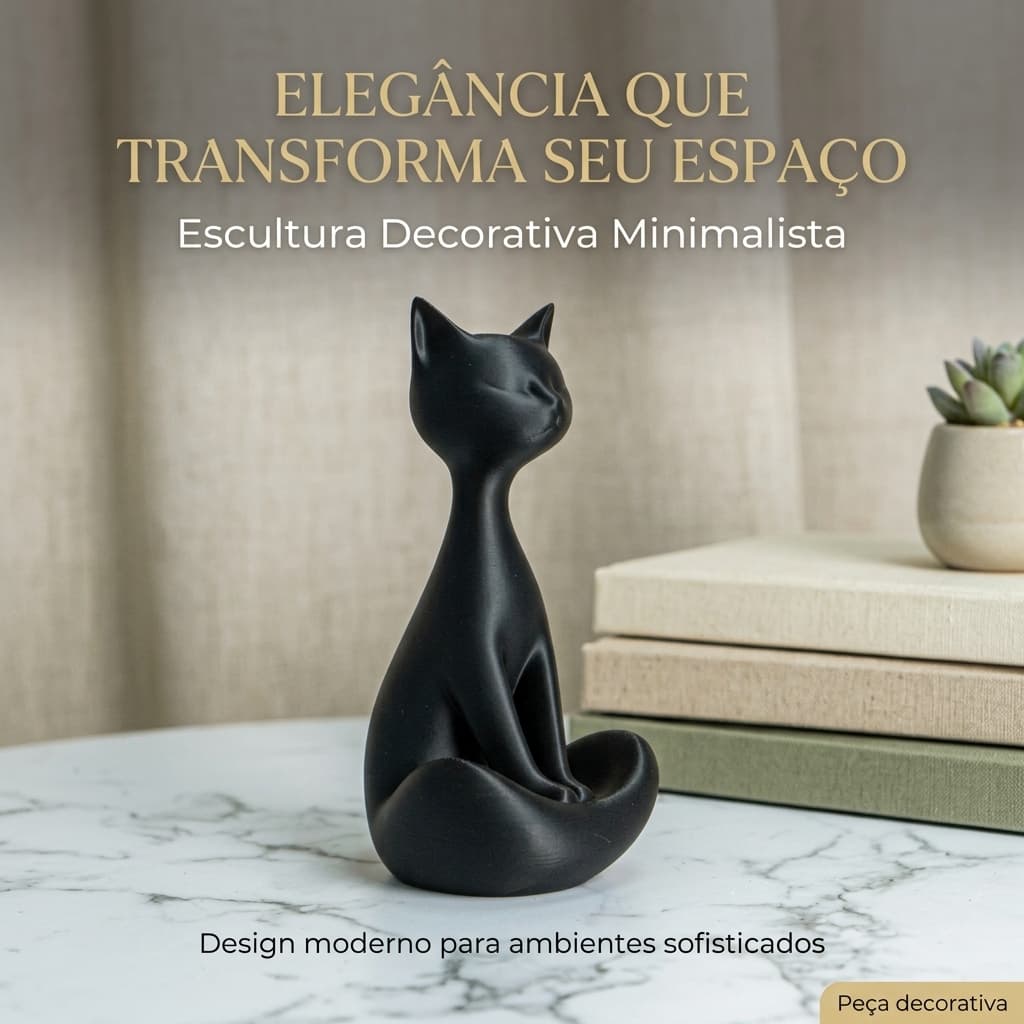 Escultura Gato Preto Decorativo | Enfeite Elegante para Casa e Lovers de Gatos