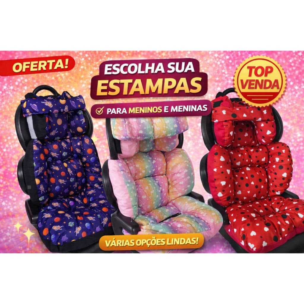 Colchonete Universal Infantil p/ Cadeirinha 25 a 36kg com Faixa Protetora – Conforto e Segurança