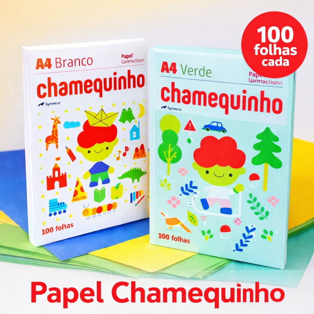 Papel Sulfite A4 Chamequinho Branco ou Verde 100 Folhas Infantil Escolar