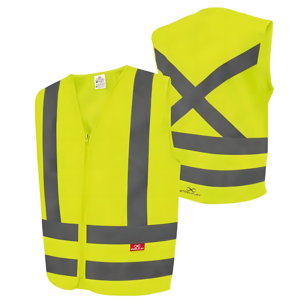 Colete de Segurança Amarelo Faixa Refletiva SteelFlex com Alta Visibilidade Uniforme Sinalização