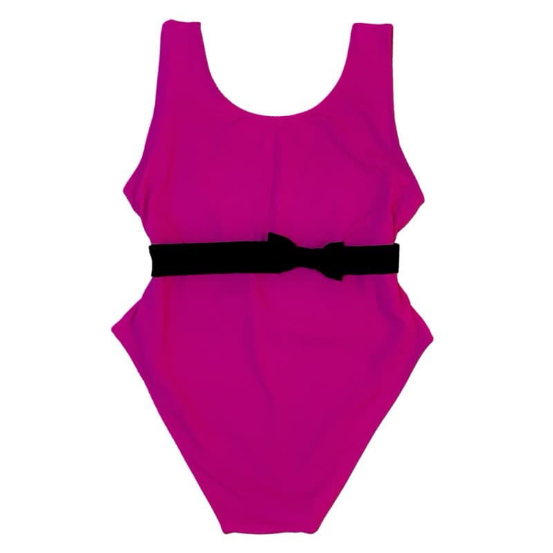 Maiô Feminino Pink cavado elegante cobre metade do bumbum manga regata cinto com laço preto
