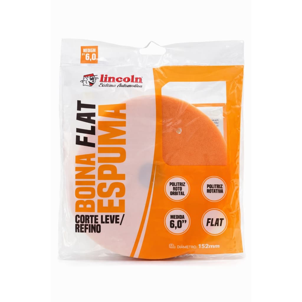 Boina Espuma Flat 6'' Lincoln Corte Leve Refino Laranja