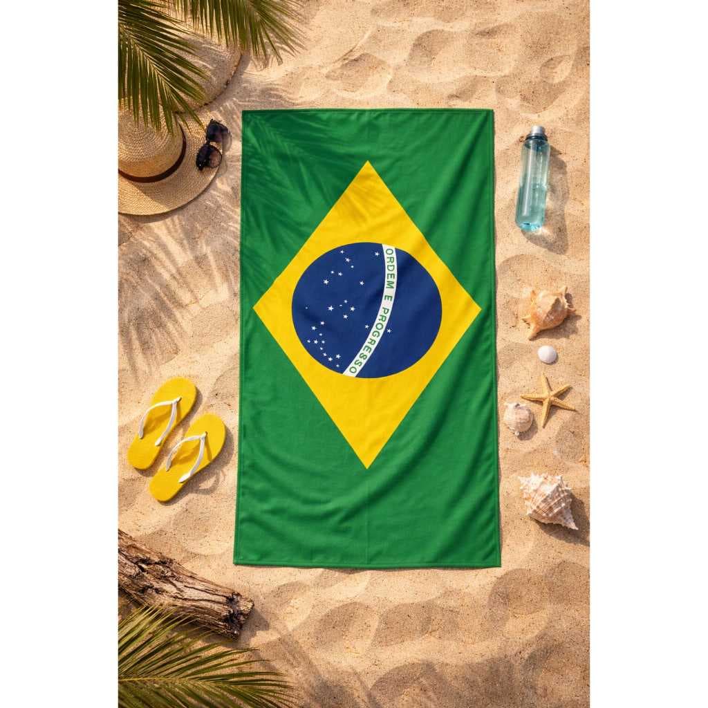 Toalha Bandeira do Brasil Aveludada 76cm x 1,52m 100% Algodão