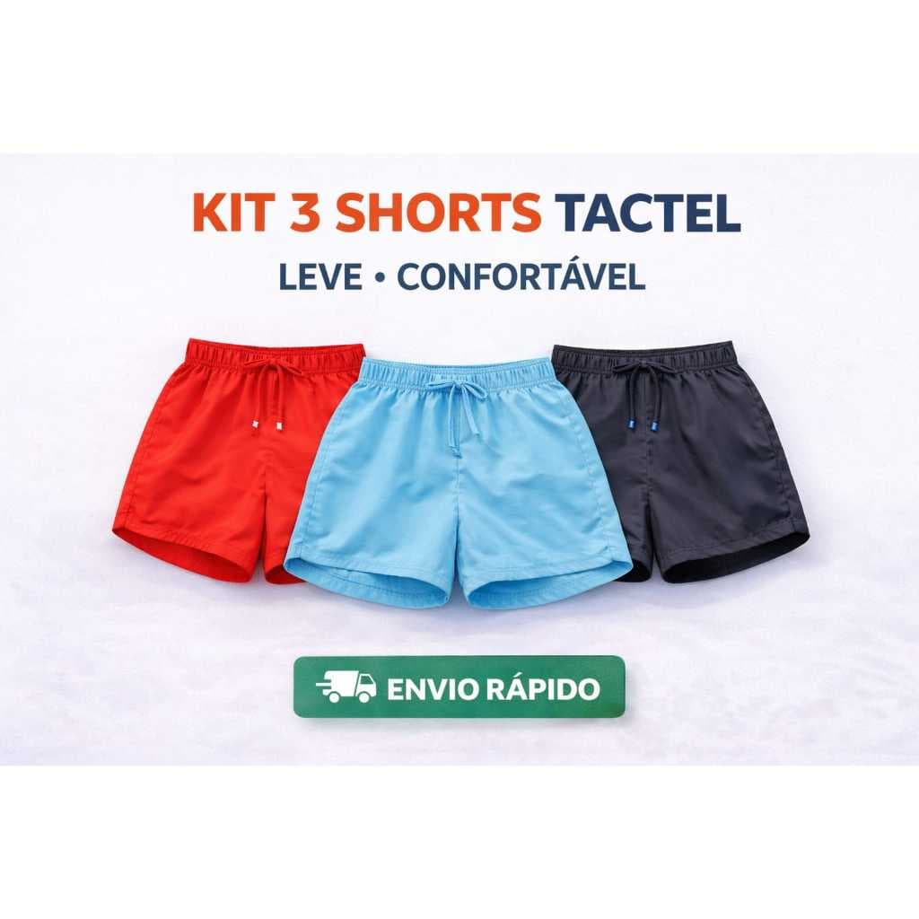 Kit 3 Shorts Feminino Tactel Plus Size Praia Academia Secagem Rápida Confortável
