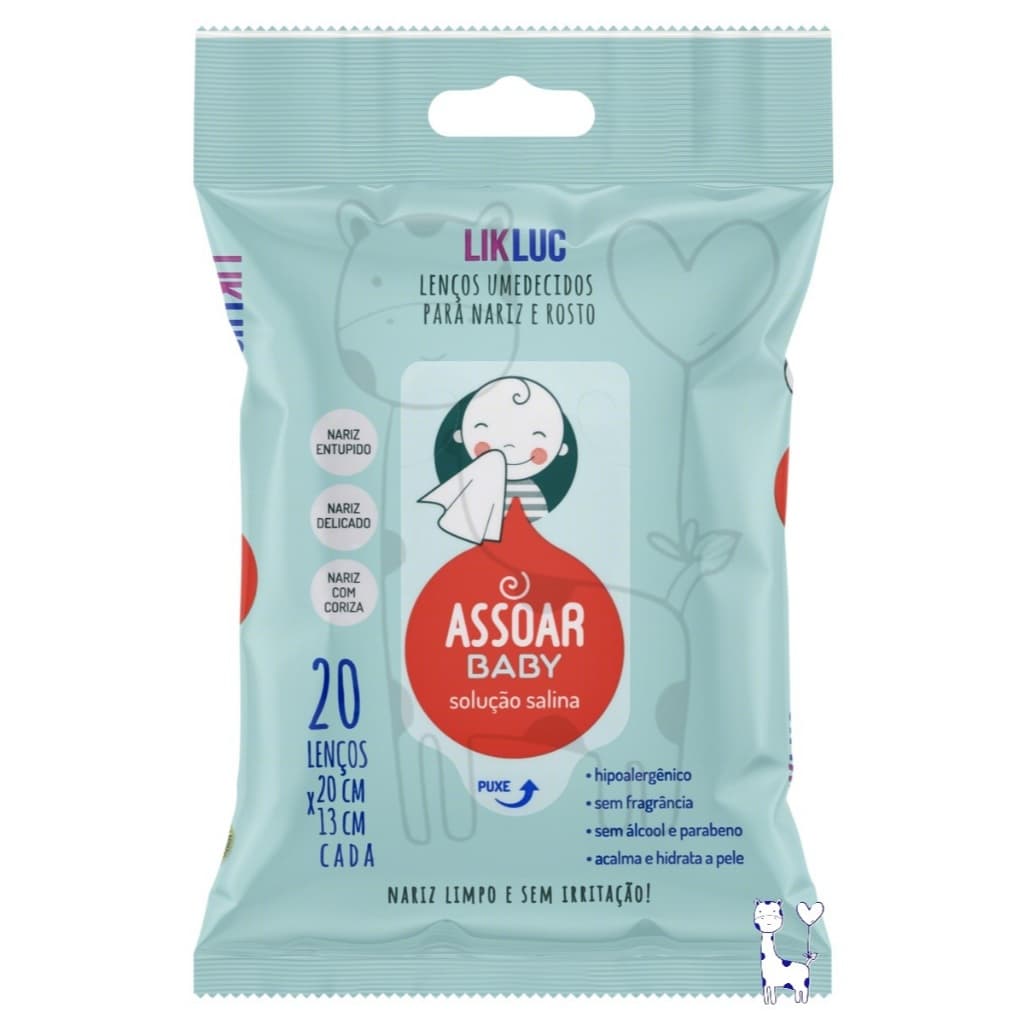 Lenço Umedecido Nasal Bebê com Soro Fisiológico Hipoalergênico Sem Fragrância Nariz Entupido 20un Assoar Baby Likluc