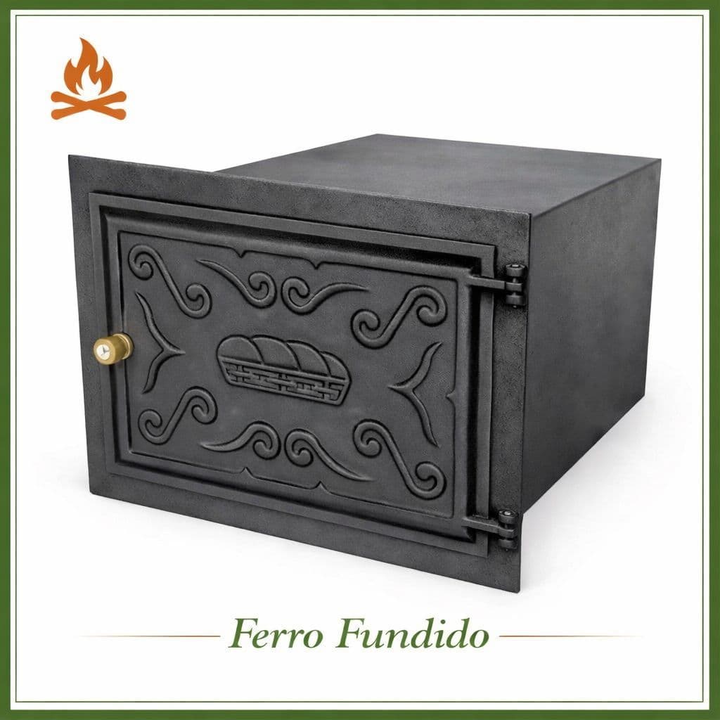 Forno Grande Fogão A Lenha 54x40x51 Porta Alumínio Caixote Aço Fundido