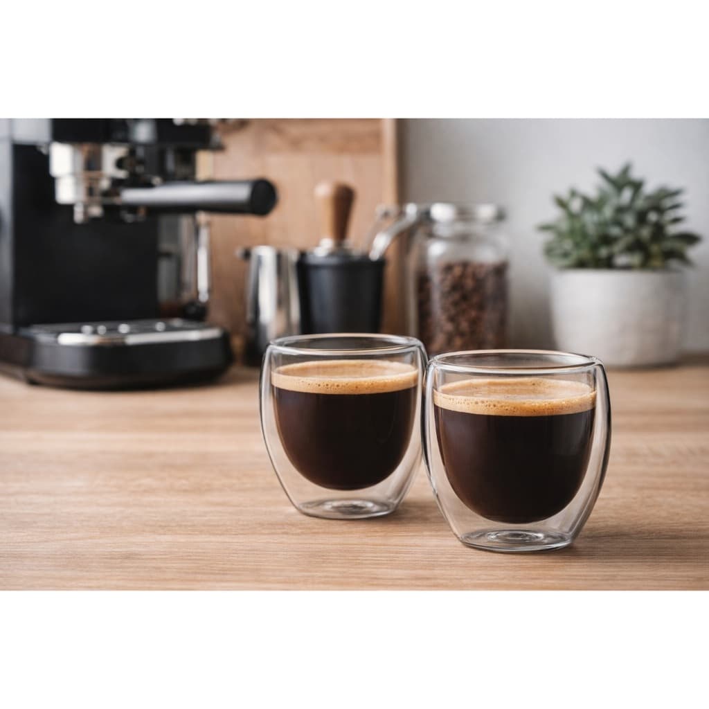 ☕ Conjunto 2 Un 4 Un 6 Un Copos Vidro Borossilicato Parede Dupla 80ml Café Espresso Luxo