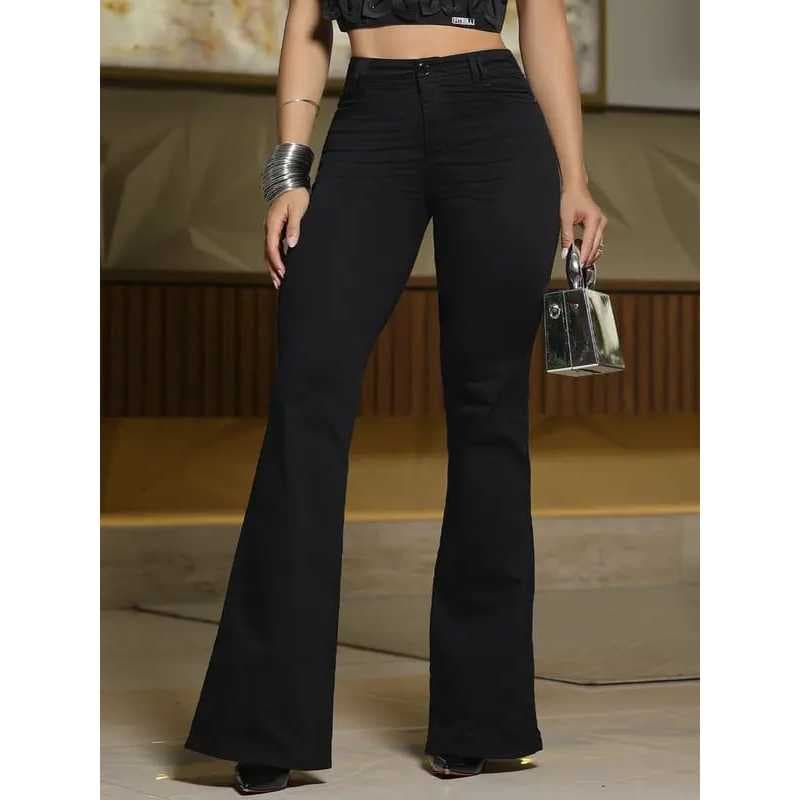 Calça Jeans Flare Preta Feminina Cintura Alta Modeladora Elegante Pit Bull 86432
