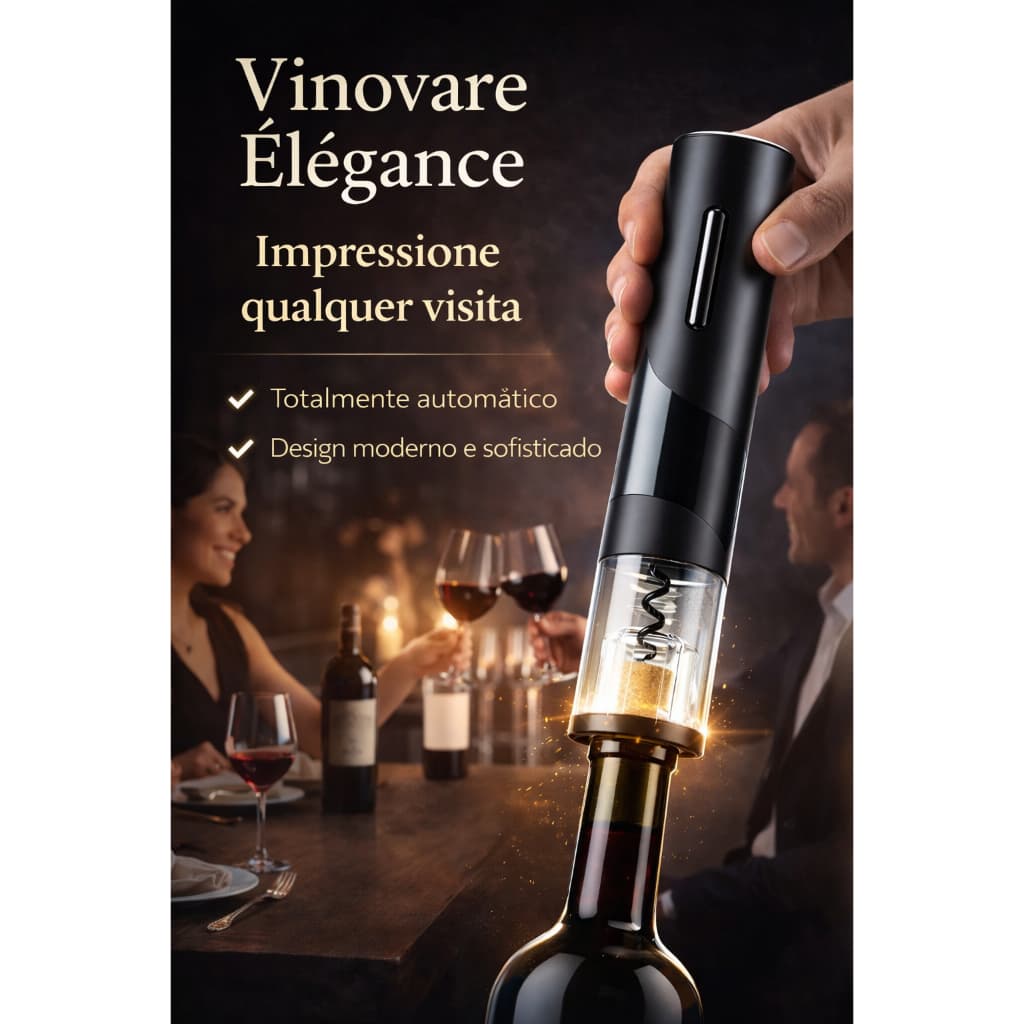 Saca Rolhas Elétrico Automático Vinovare Élégance  - Abridor de Vinho Profissional Recarregável
