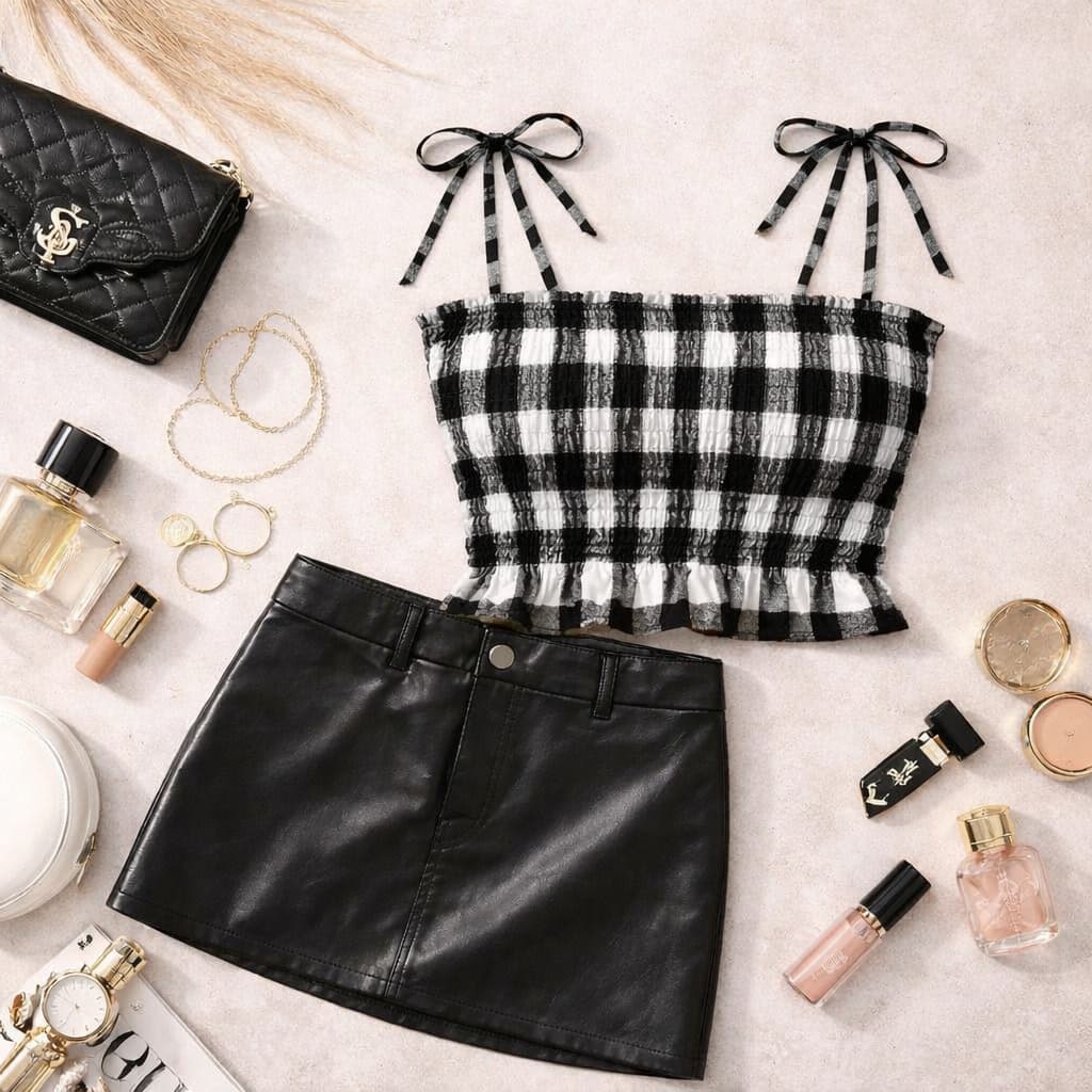 Cropped Xadrez xadrezinho Feminino Alcinha Laço Lastex Babado Moda inverno Tumblr Estiloso