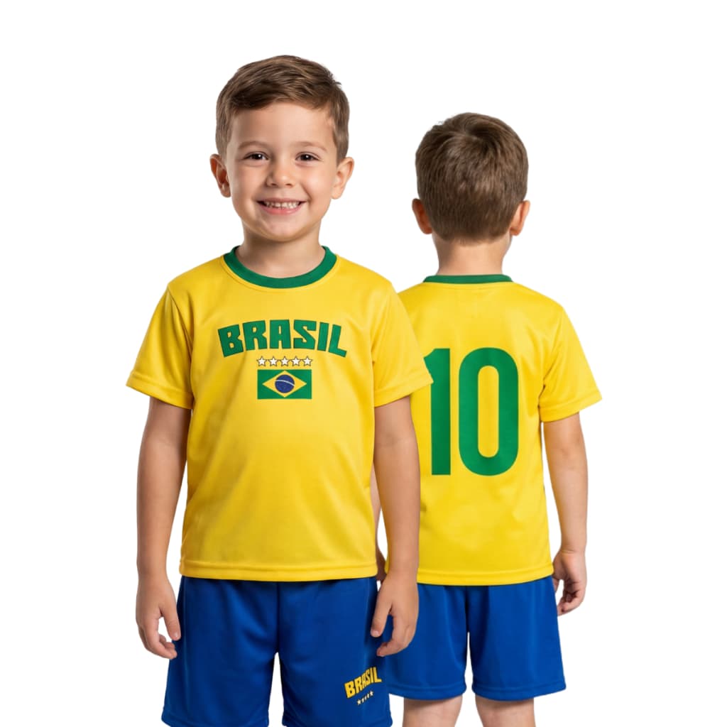 Conjunto Infantil Masculino Brasil Seleção Premium Confortável 2 a 14 Anos