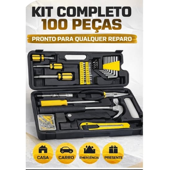 Kit Ferramentas Completo 100 Peças Maleta Portátil Reparo Casa Carro Uso Doméstico