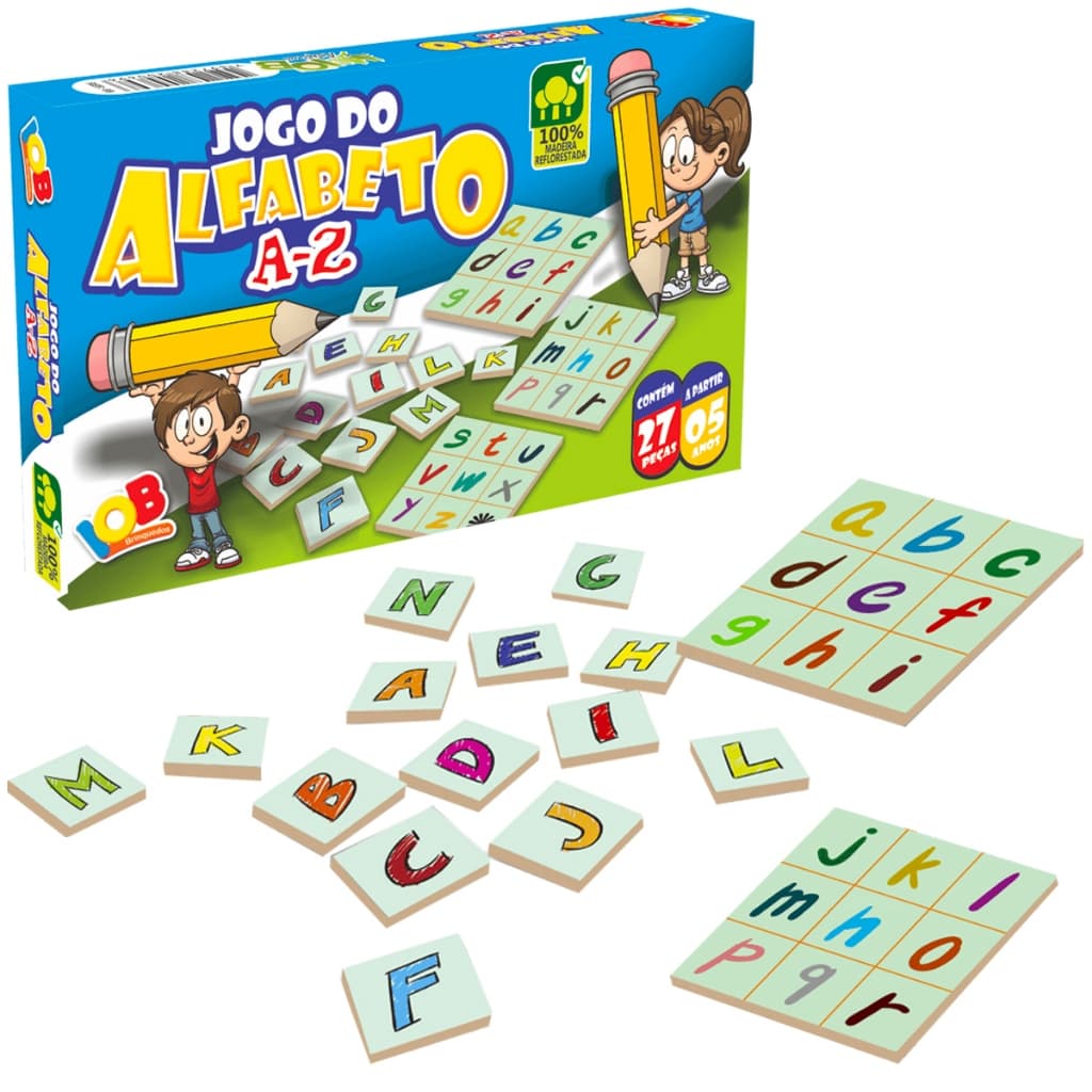 Jogo do Alfabeto Brinquedo Educativo A-Z  27 Pçs Madeira IOB