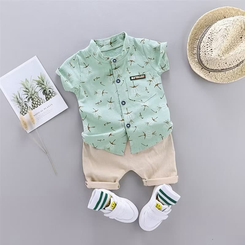 Conjunto De Roupa Para Bebê Menino 0-5 Anos – Camiseta E Shorts De Algodão Com Estampa De Dente De Leão Uso Casual De Ve