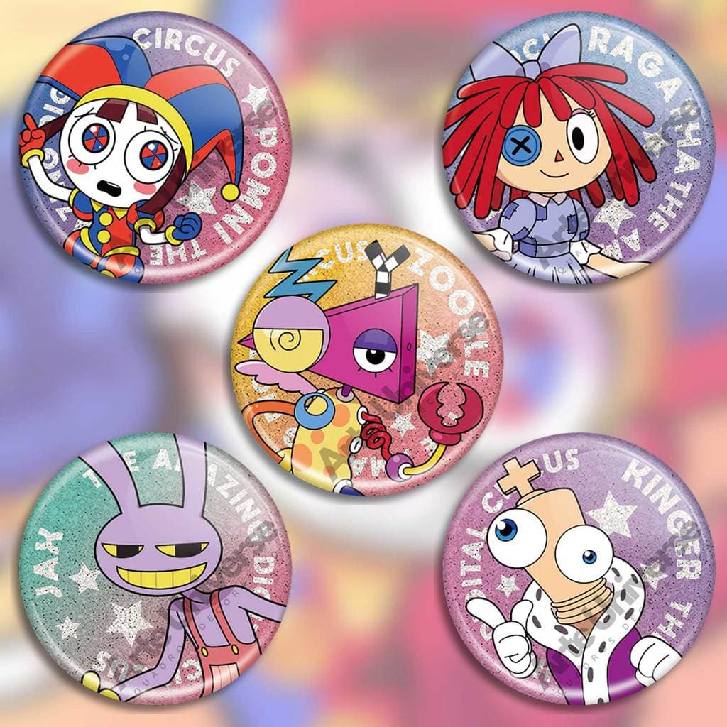 botons digital circus, broche circo digital artes kits, buttons pins