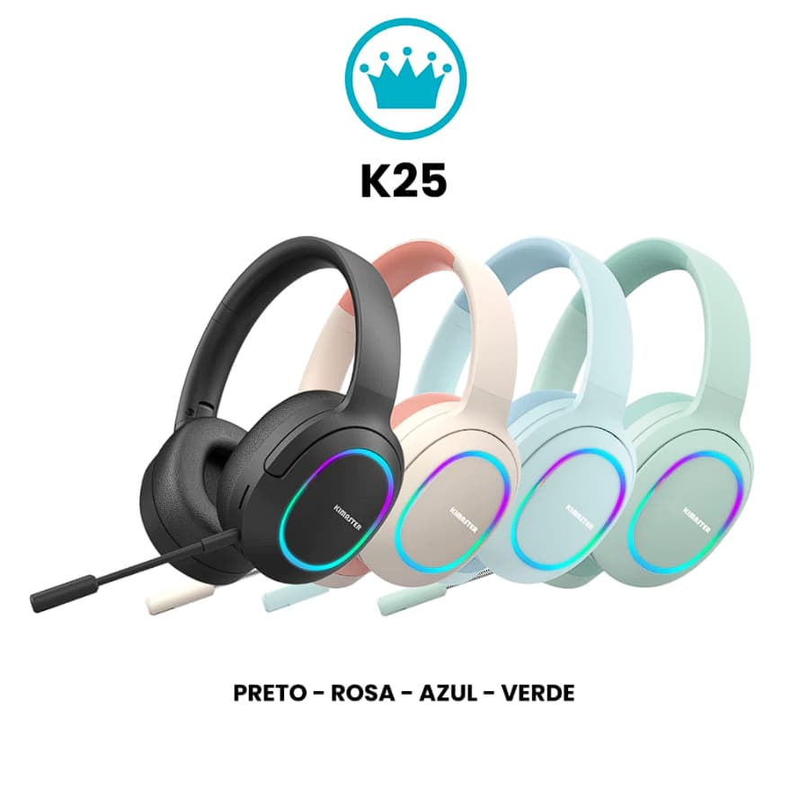 Headphone Bluetooth Kimaster K25 com Microfone Removível, Cancelamento de Ruído e Som Surround