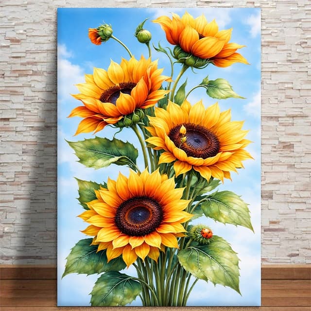 Quadro Decorativo Girassóis Tema Floral para Parede Sala