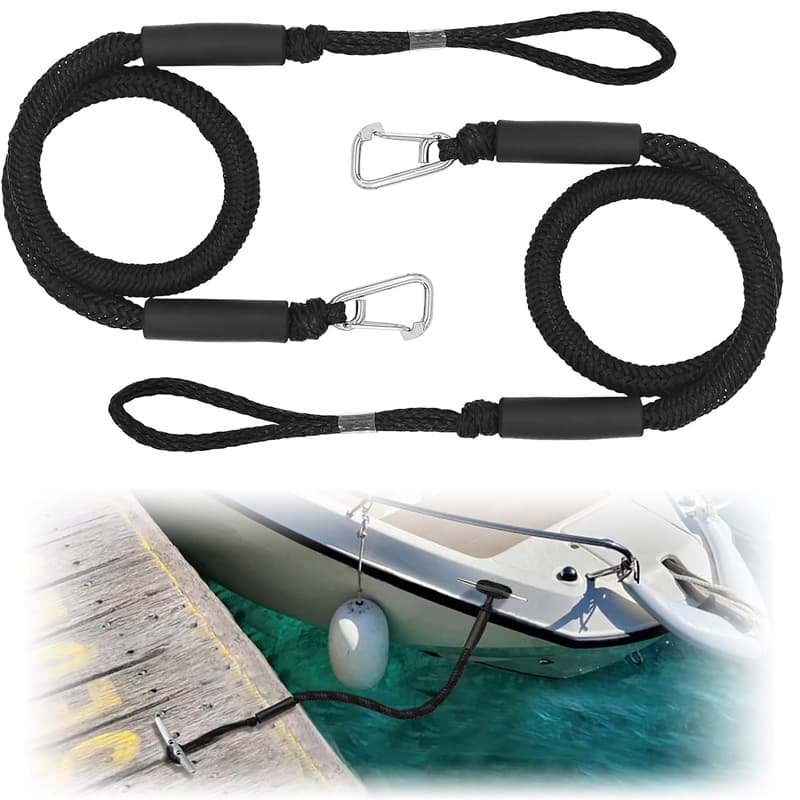 Kit 2 Cabo de Amarra para Jet Ski e Caiaque 1,2m a 1,68m, Diâmetro 16mm com Mosquetão 316 Inox