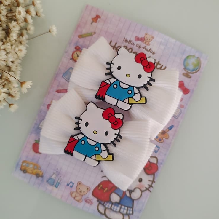 Par de Laços Hello Kitty Bico de pato e Faixinha para cabelo de meninas e bebê
