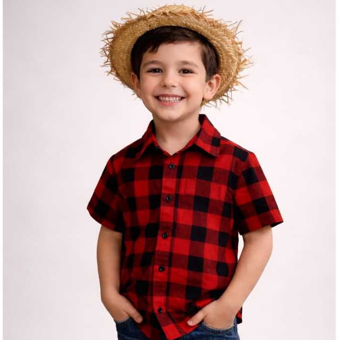 Camisa Xadrez Masculina Social Infantil Flanelada Manga Curta Premium
