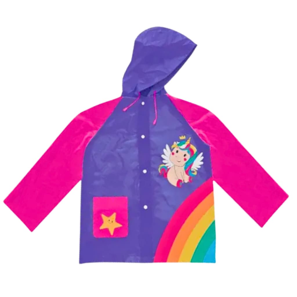 Capa de Chuva Infantil com Capuz Estampada Unicórnio Impermeável Roxo e Rosa