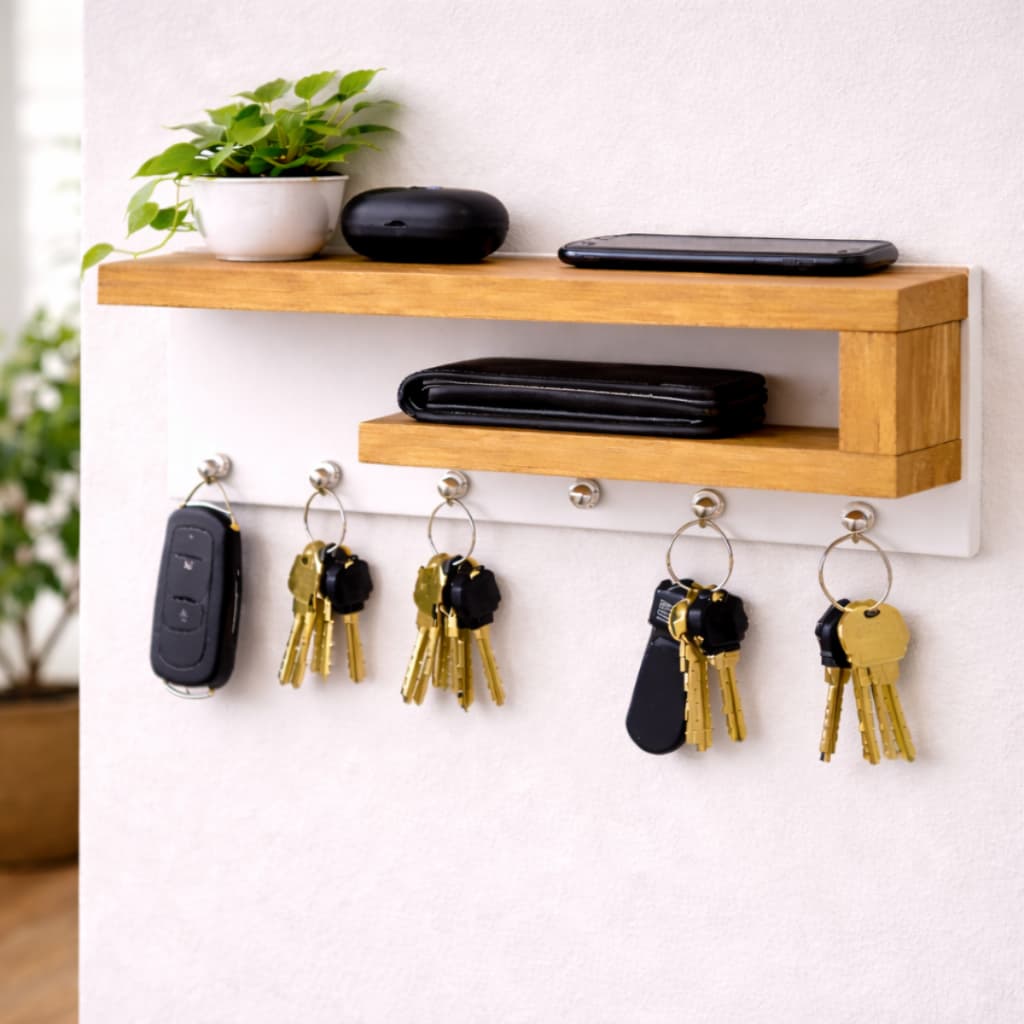 Porta Chaves de Parede com Nicho e Prateleira em MDF – Organizador Funcional e Decorativo