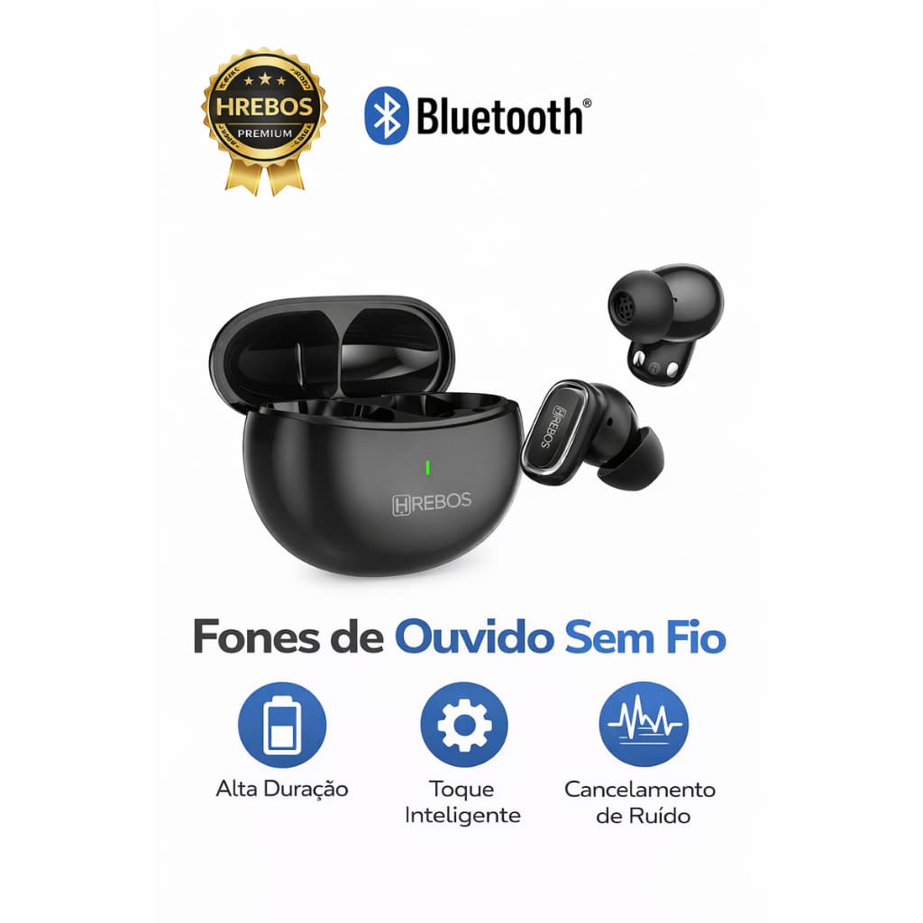 Fone Bluetooth Sem Fio TWS ANC + ENC | Earbuds com Cancelamento de Ruído, Microfone e Estojo USB-C