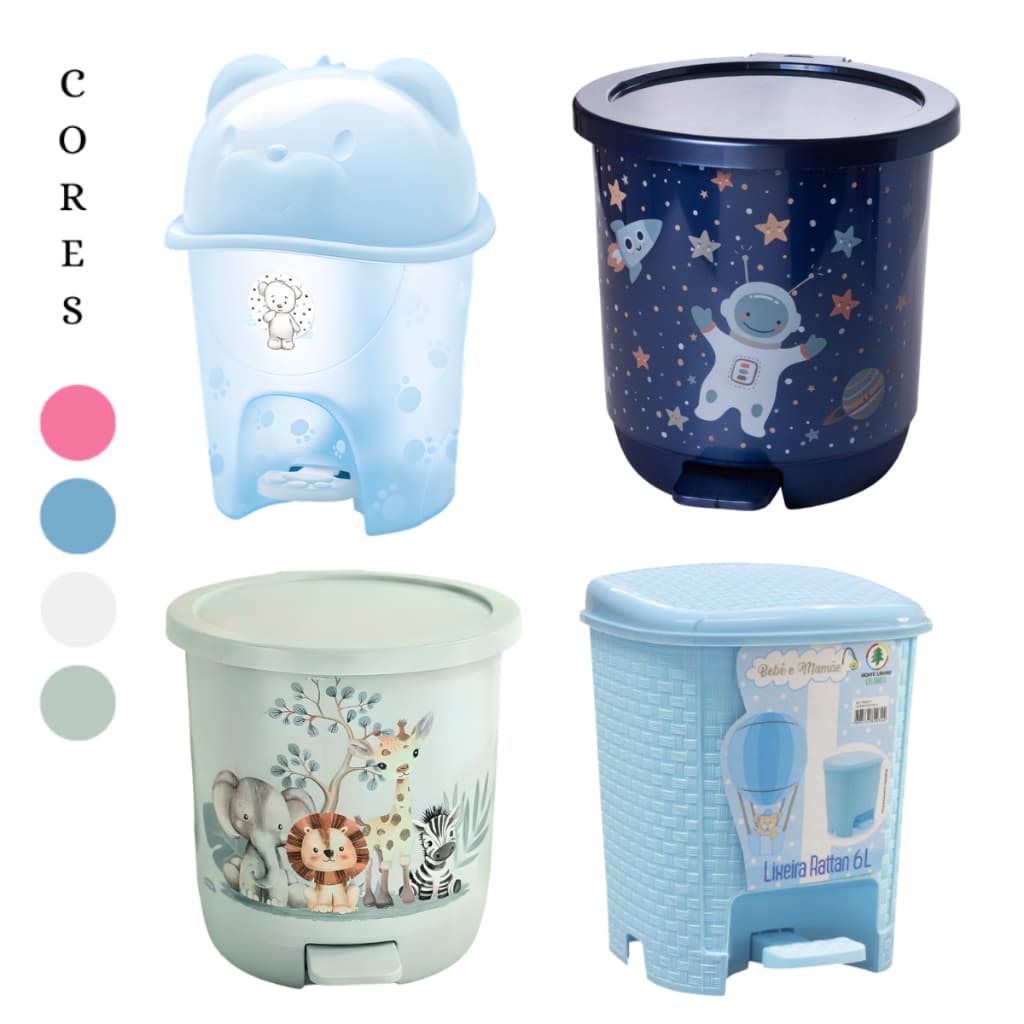 LIXEIRA INFANTIL PARA QUARTO DE BEBÊ COM OU SEM PEDAL: PLASÚTIL, ADOLETA, PLASTIBABY OU RATTAN