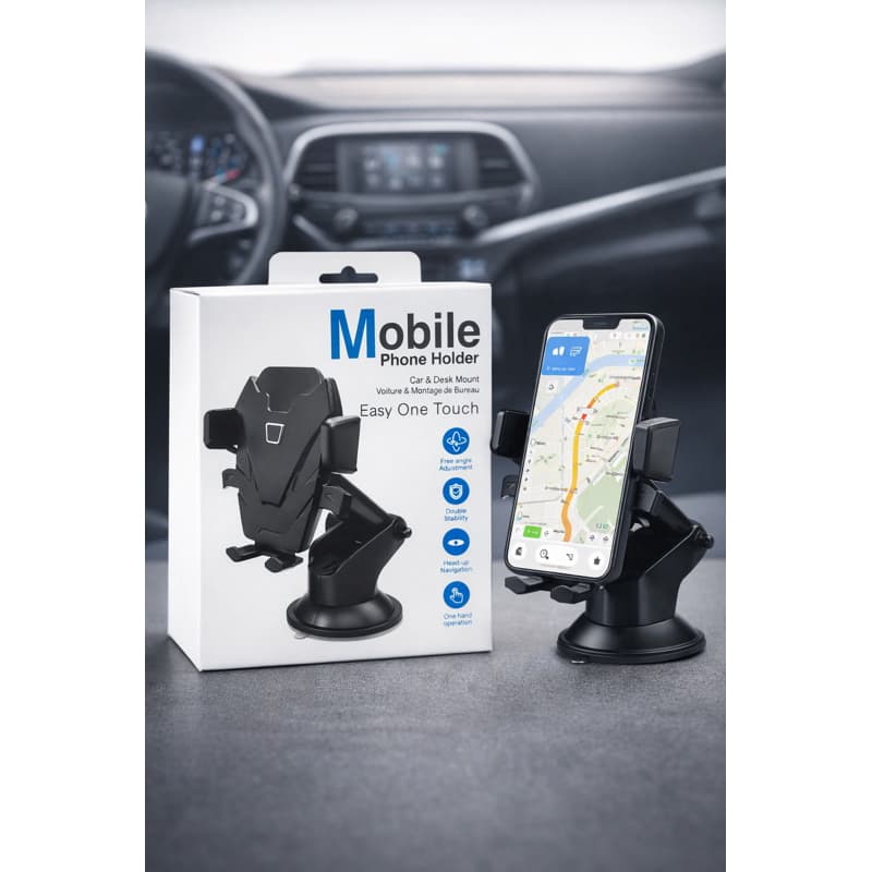 Suporte de Celular Veicular Easy One Touch – Ajustável 360° com Ventosa Super Forte