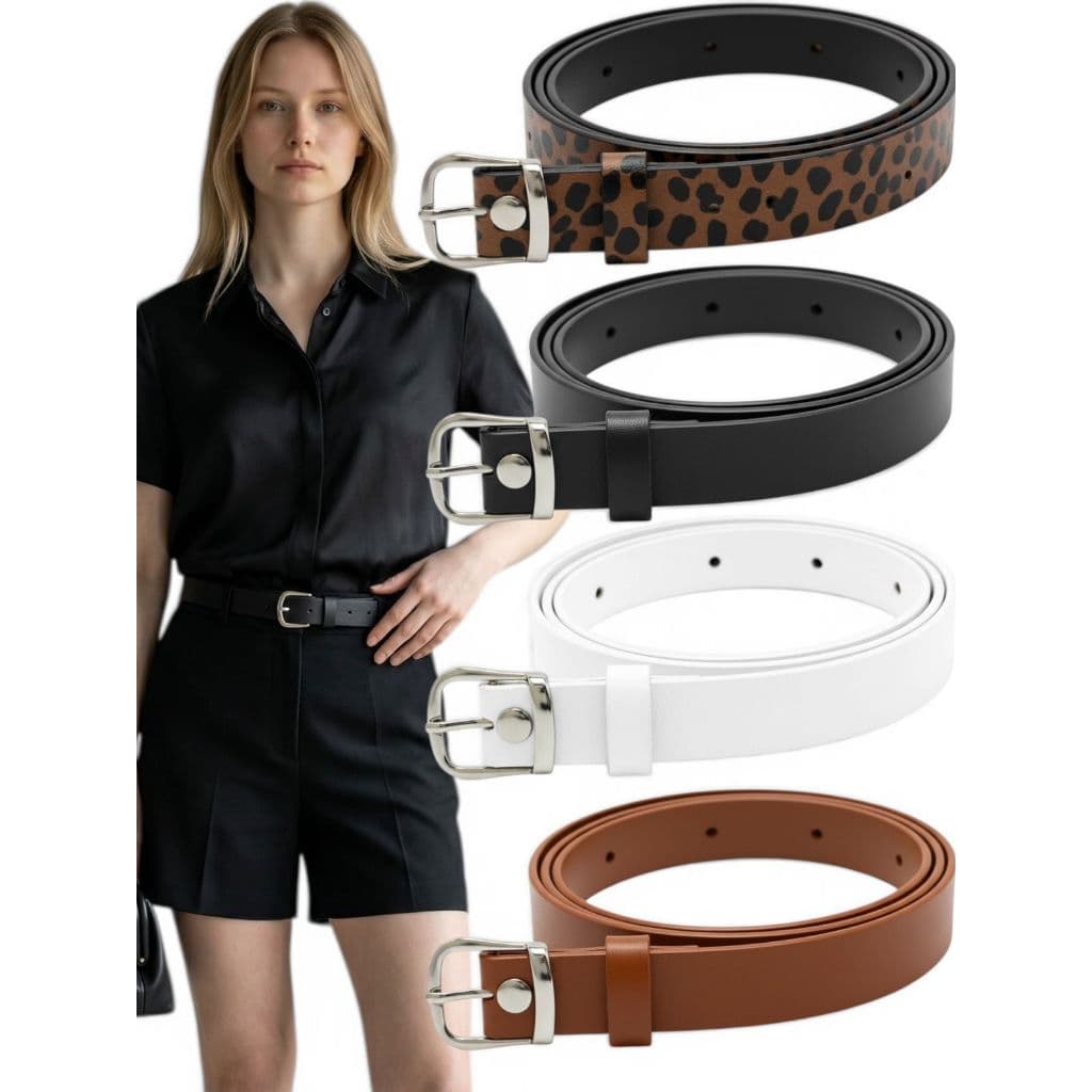 Cinto Feminino Elegante Fino 2cm Da Moda Fivela Básica Couro Sintético Ajustável - Sara