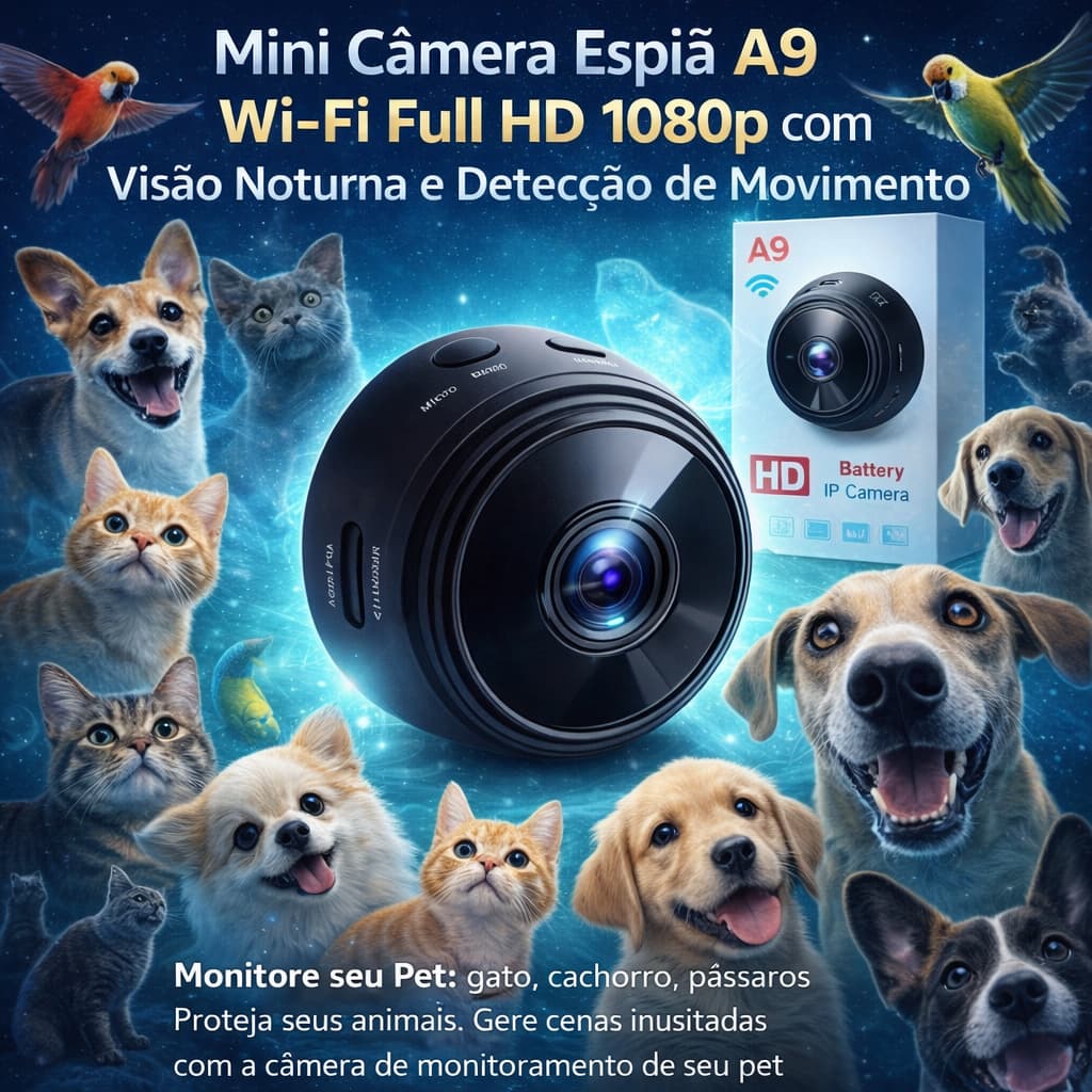 Mini Câmera Espiã A9 Wi-Fi Seu Guardião Invisível Full HD 1080p – Proteja Pets o que Mais Importa!