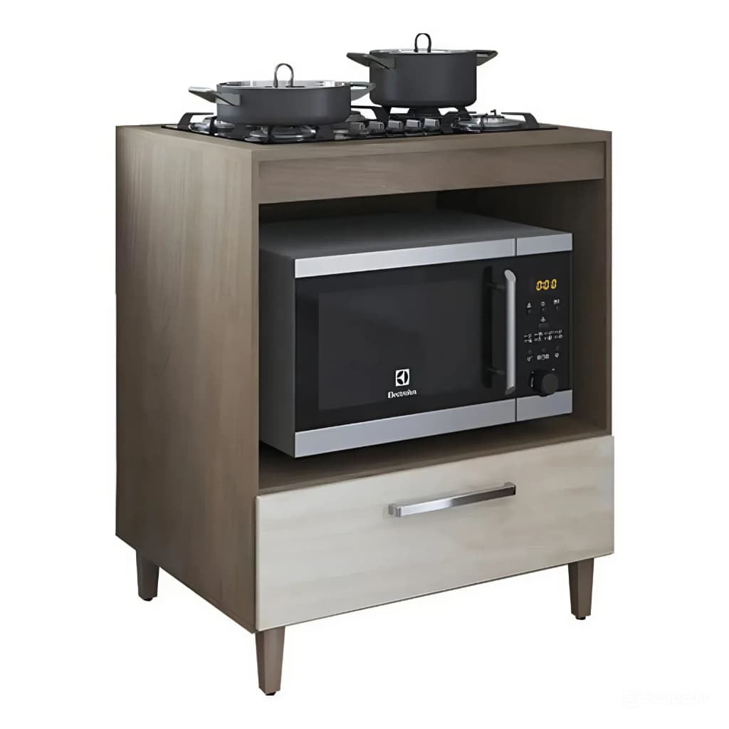 Balcão De Cozinha Moderno Off White Para Cooktop 4 Bocas Com Gaveta