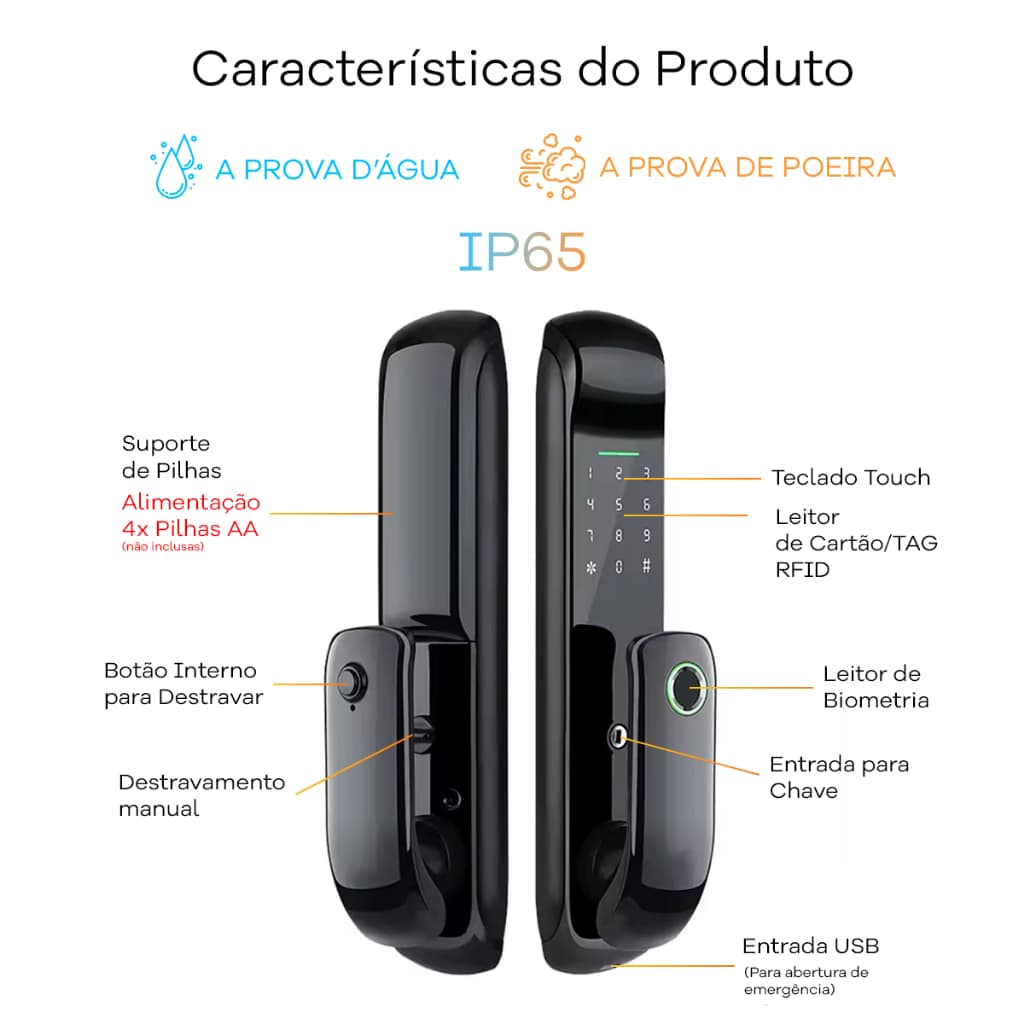 Fechadura Eletrônica Biométrica Senha TAG App Sem Chave Alta Segurança Completa