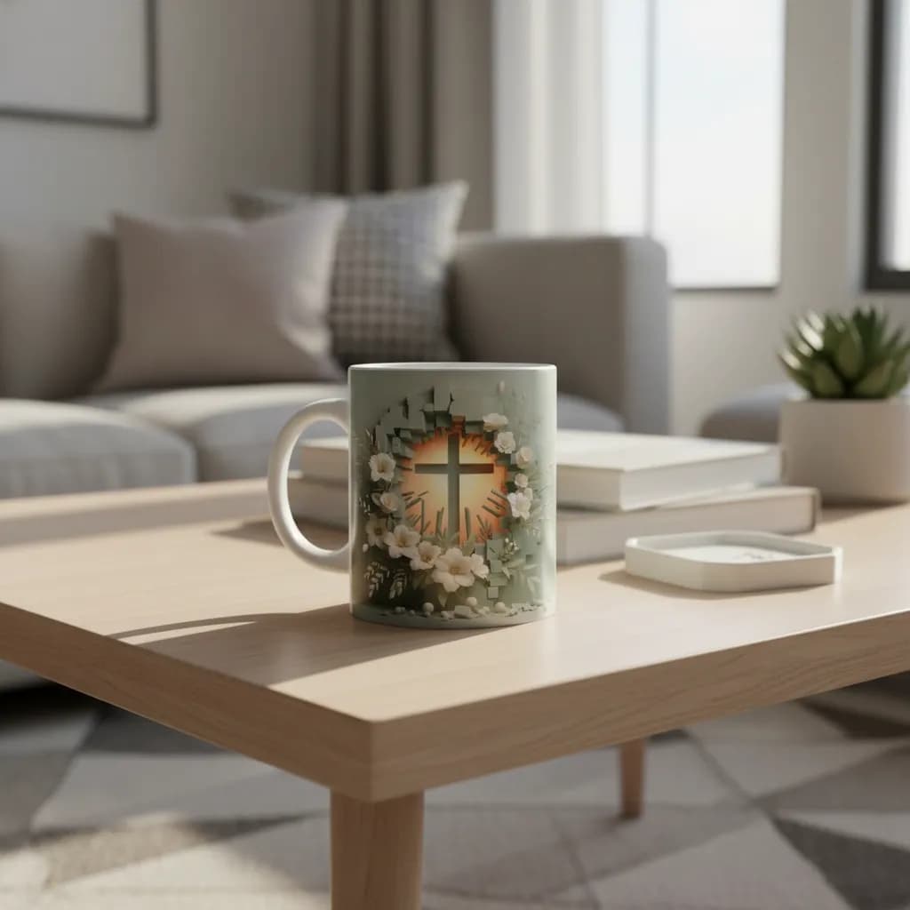 Caneca Porcelana 3d Igreja Jesus Fé Presente Cristão