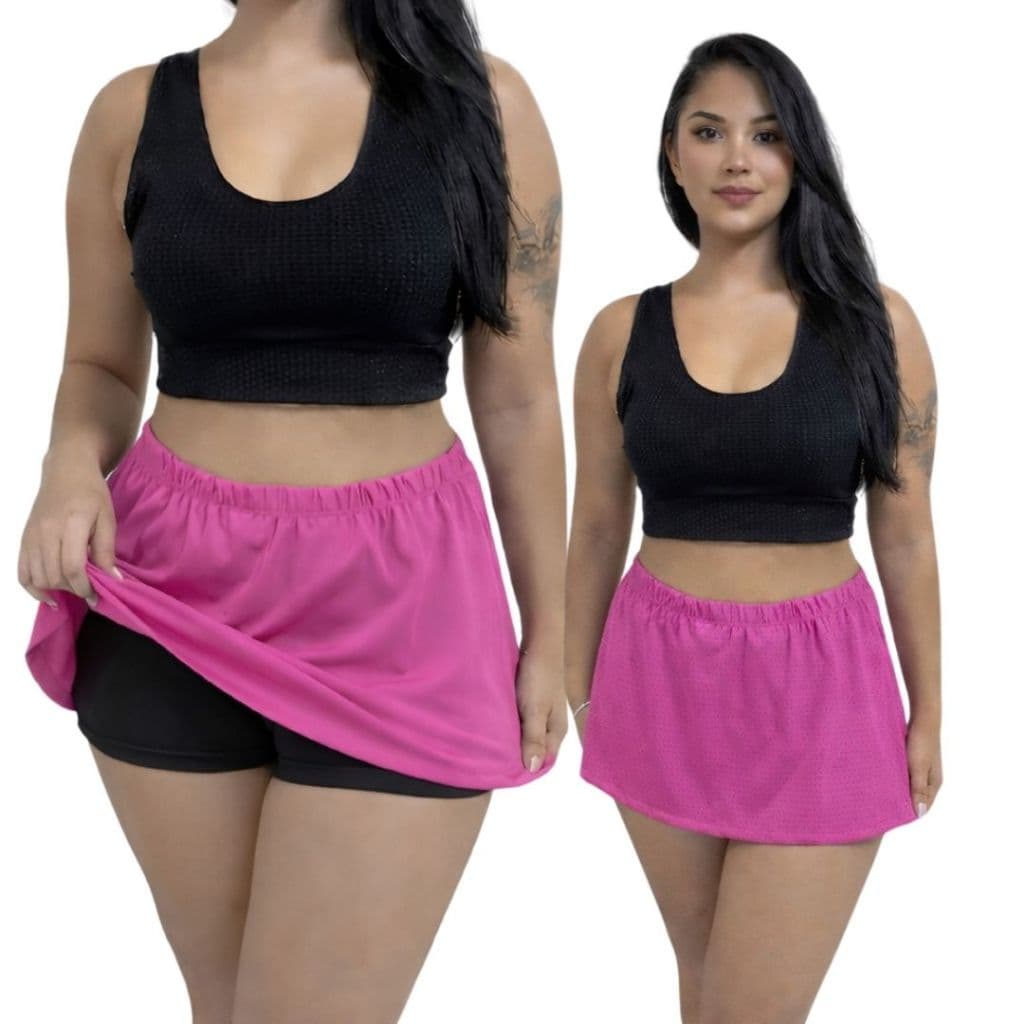 tapa bumbum dry tecido furadinho conforto treino corrida caminhada saia fitness sobreposicao feminina roupa de academia