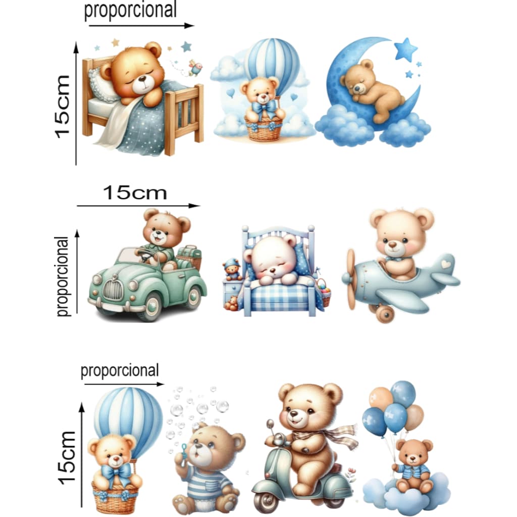 3 apliques termocolante Patch DTF textil - ursinhos, criança, bebê, menino