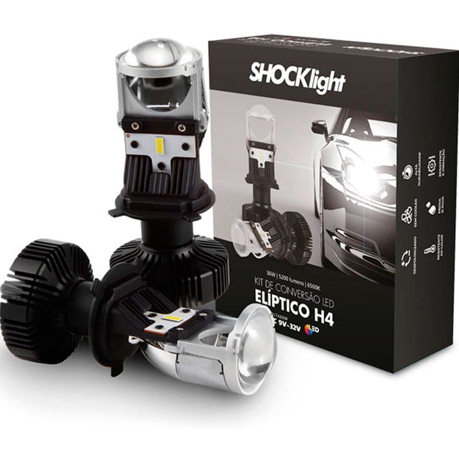 Ultra Led H4 Mini Projetor Canhão Eliptico Shocklight 6500K SLL-H4EP