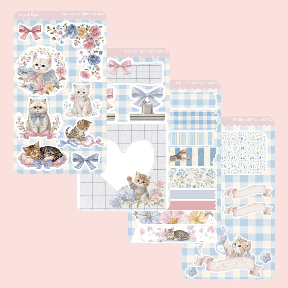 Kit de Adesivos Decorativos - Maio 2026 - Gatinhos Planners & Journals - 4 Cartelas