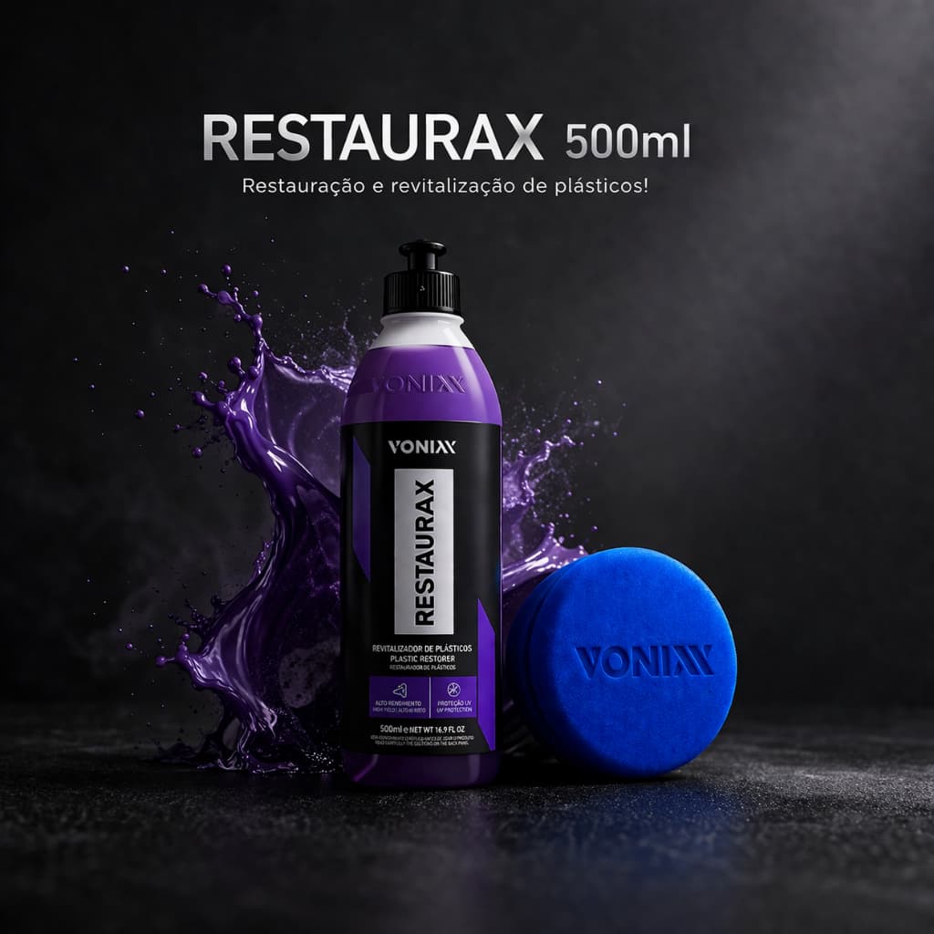 Restaurax 500ml com Aplicador de Espuma Restaurador Revitalizador de Plastico Vonixx Vintexx