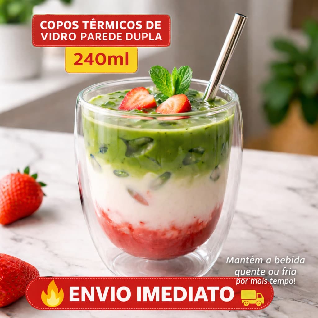 Copo Térmico de Vidro Parede Dupla 240m Restaurante Bar Cozinha  Festa Buffet Envio imediato