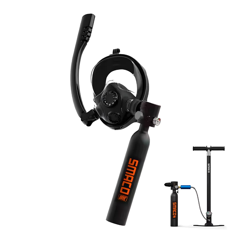 Kit Mergulho Com Cilindro Portátil Máscara Full Face Praia Piscina