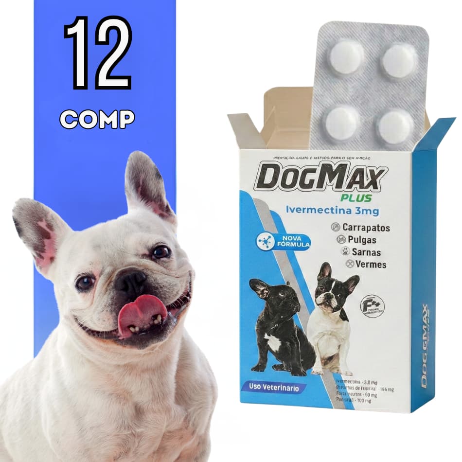 DogMax Plus Cães 7 a 15kg - Ação 4 em 1 - Remédio para pulgas, carrapatos, vermes e sarna 12 Comp
