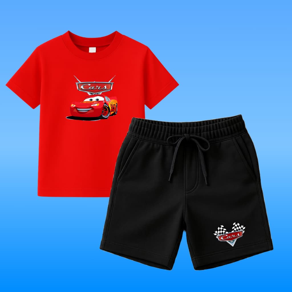 Conjunto Infantil Relâmpago Mcqueen Camiseta + Bermuda Cars Promoção