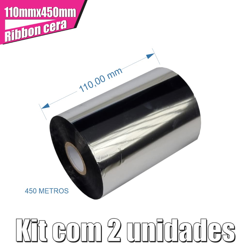 2 Ribbon 110x450 Cera (wax) Mastercorp G42 Premium Externo para impressora térmica industrial alta perfomarce