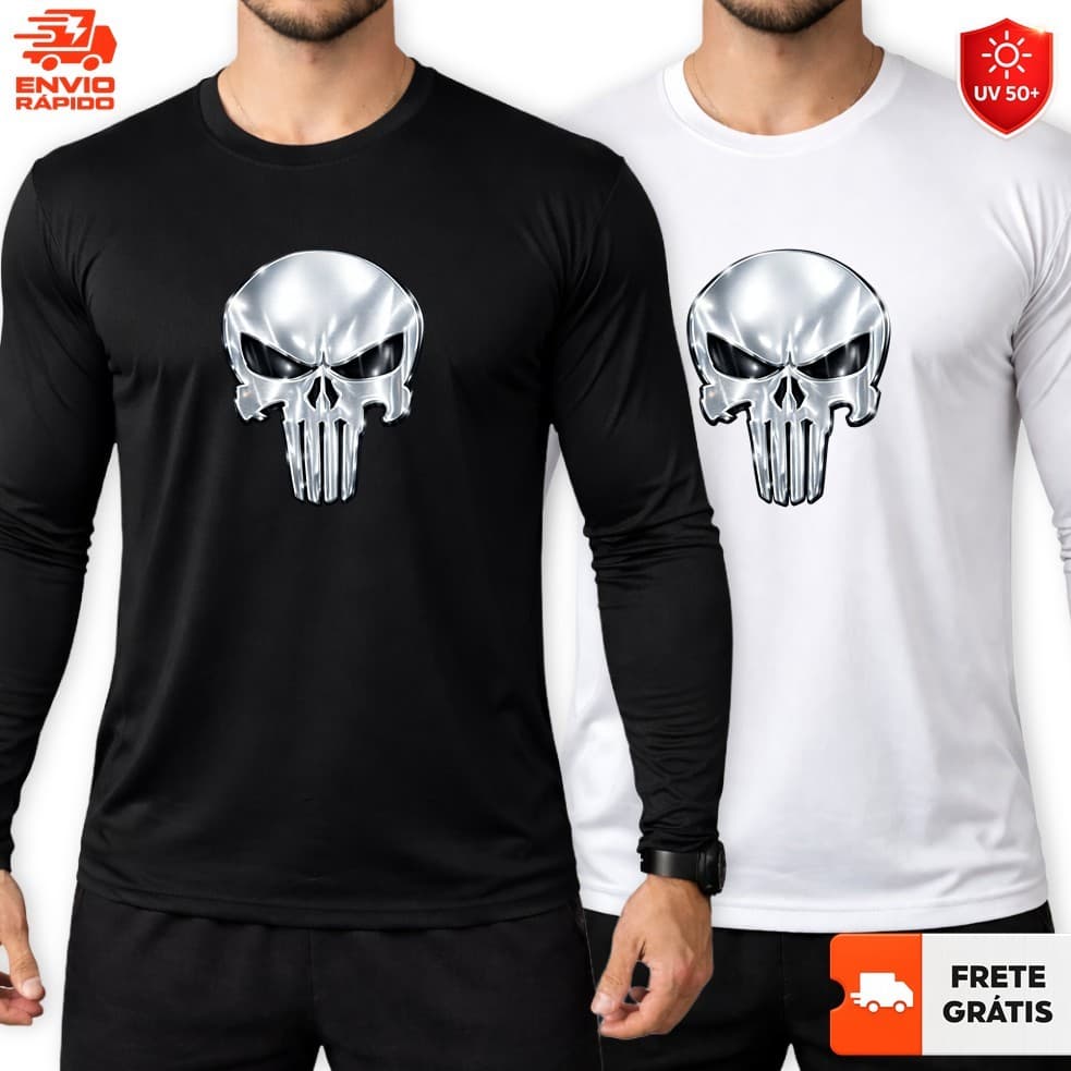 KIT 2 CAMISAS Manga Longa JUSTICEIRO Dry-Fit Básica Para Esportes Treino Academia LUTADOR Unissex