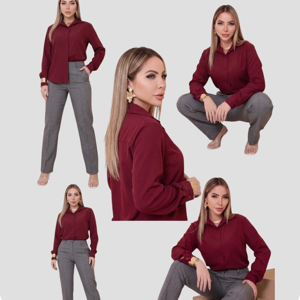 Camisa Social Feminina em Crepe Premium Blusa Alfaiataria Manga Longa Inverno Roupa de Frio